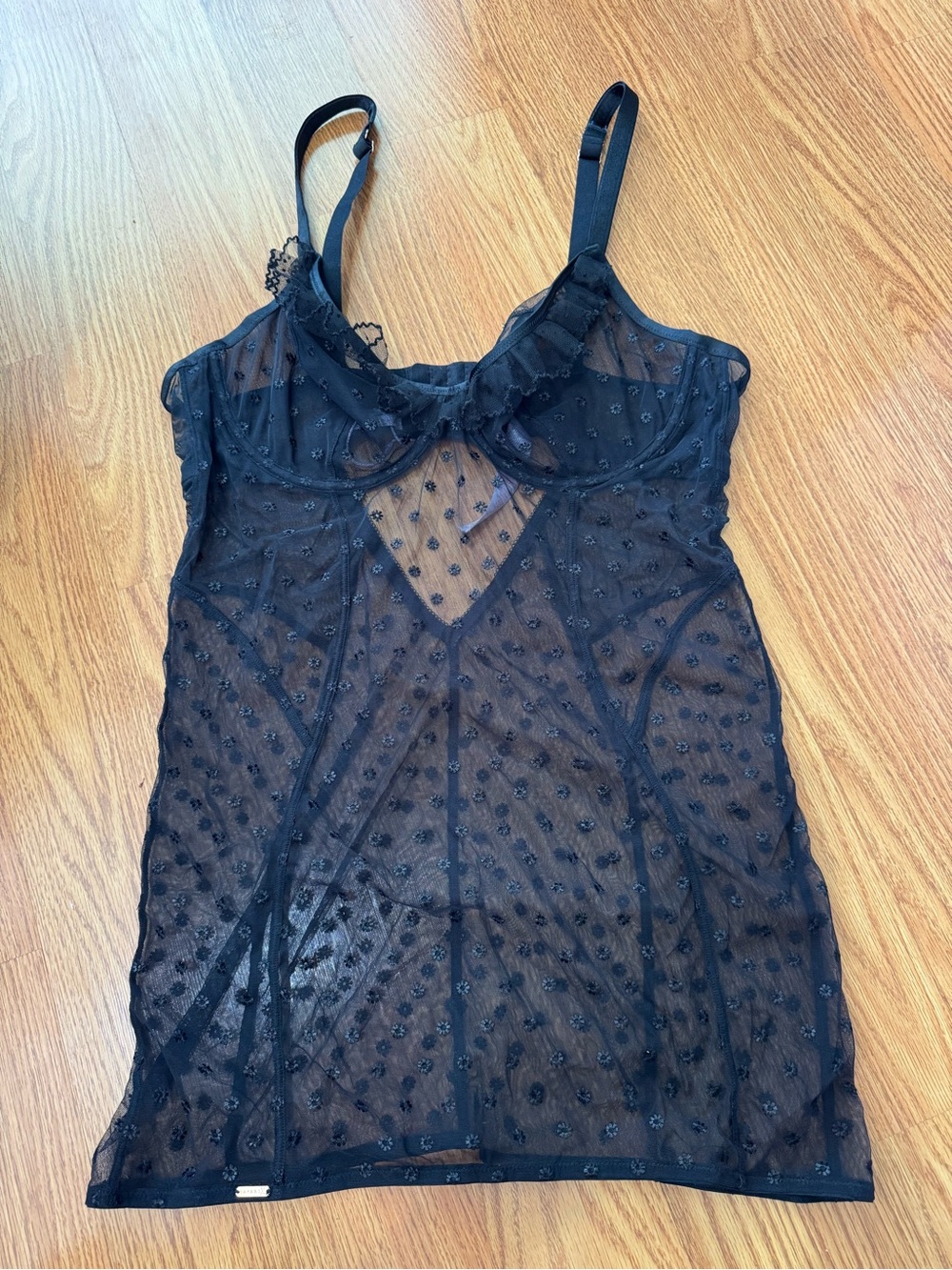 Sheer Black Embroidered Lace Lingerie Dress